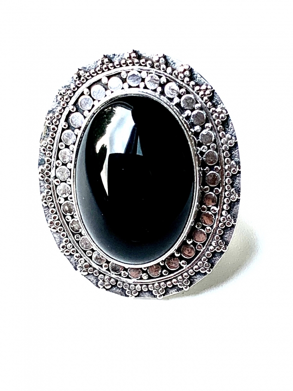 Zwarte Agaat ring (925 sterling zilver)