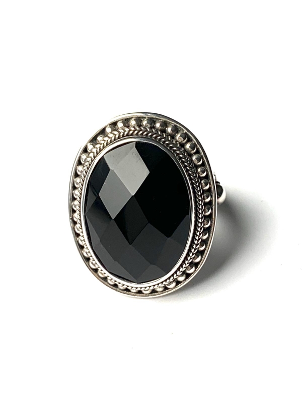 Onyx facet ring (925 sterling zilver)